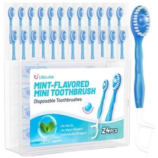24 Pack 5 in 1 Disposable Mini Toothbrushes with Toothpaste, Floss, Pick To...