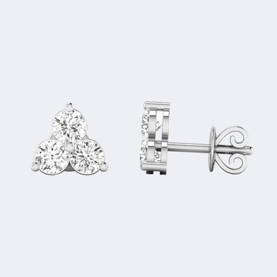 Trio-Ohrstecker 0,50 kt w runde im Labor gezüchtete Diamant Push-Back 14 K Weißgold
