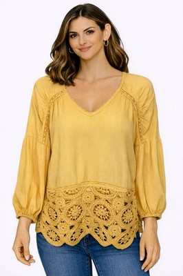 Cupio Crinkle Blouse Rayon Gauze Top V-Neck 3/4 Sleeve Summer Shirt Size S NWT