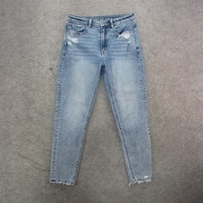 American Eagle Jeans Womens 6 Light Wash Mom Jean High Rise Distressed Raw Hem