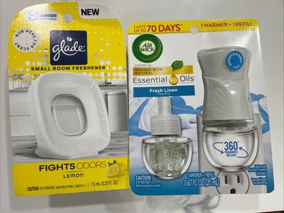 New Air Wick Plug In W/ Refill~Fresh Linen Scent + Glade Air Freshener Lemon