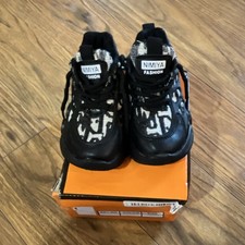 NIMIYA Kids Black White Geometric Sneaker Lace Up Low Top Athletic Shoes