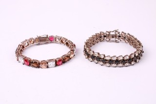 Sterling Silver Colorful Rainbow Tennis Bracelet Gemstone Lot x2 45g