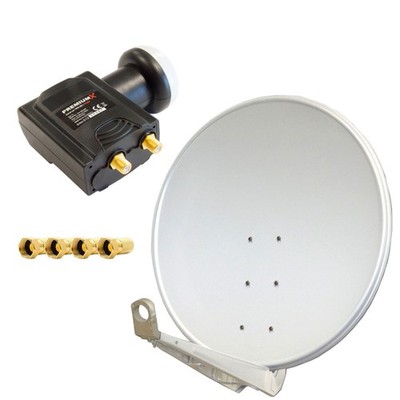 PremiumX DELUXE100 SAT Anlage 2 Teilnehmer Antenne 100cm Hellgrau ALU TWIN LNB 