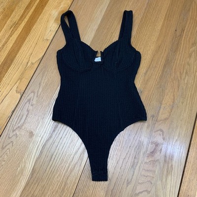 ASTR The Label Black Ribbed Underwire Sweetheart Bodysuit ACT15936 Womens Small