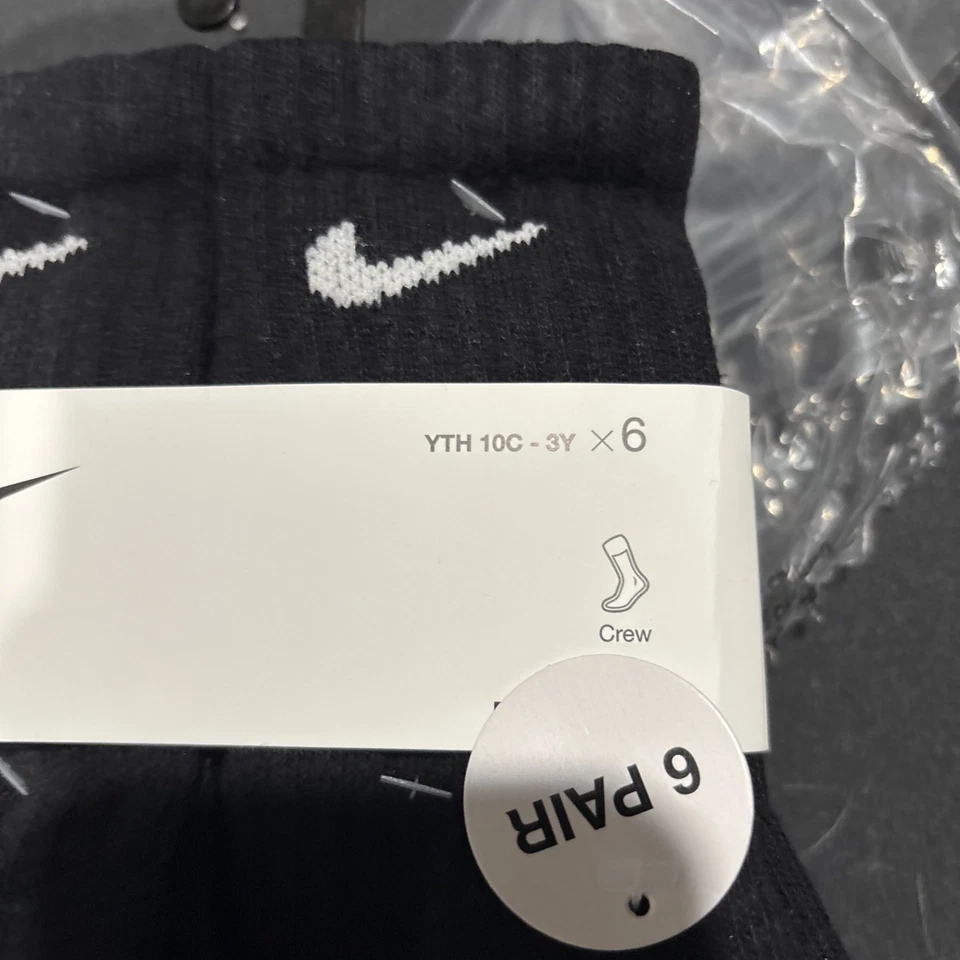 Paquete de 6 calcetines acolchados Dri-Fit Performance negros para niños Nike 10C-3Y nuevos Foto 3 de 4