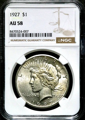 1927 Peace Silver One $1 Dollar - NGC AU 58  CC810