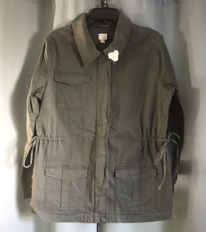 A New Day Womens Large Military Cargo Olive Jacket Zip/button NWOT