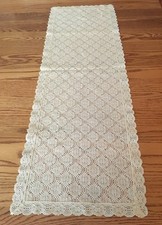 Ecru Beige Lace 42 x 14 Floral Table Runner Scalloped Edges Modern