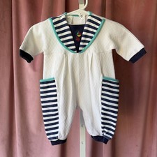 VINTAGE Baby Dior, USA Made Sailor Nautical One Piece Bubble Romper, 0-6 M