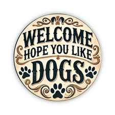 Rustic Iron Welcome with Dog Paw Prints,Tin Metal Signs Home D cor 8x8 Round Out