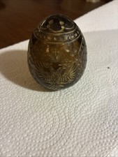 Modern Faberge Russian Amber Glass Egg Gold Etched Double Eagle St Petersburg