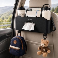 Multifunctional Back Seat Car Organizer with Cup Holders, Tissue Box Hooks - T