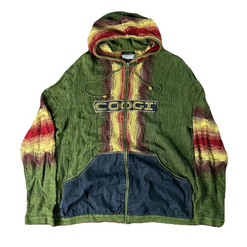Vintage Coogi 3D Knit Hoodie Mens Size Large Multicolor Sweater Pullover