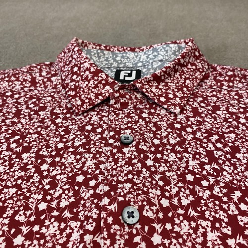 FootJoy Polo Camicia Uomo 2XL Rosso Bianco Floreale Golf Blackwolf Run Logo Performance - Foto 3 di 10