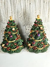 2 Vintage Resin Christmas Trees Angel Top Presents on Tree Decor 8.5"H Heavy