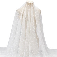 71.2" White Flower Embroidery Mesh Fabric, Soft Tulle Lace Fabric, 3D Flower Lac