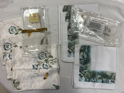 3  Lenox ButterflyFabric Cloth Napkins 19'' x 19''  & 4 Bardwil Scenery  17'' X 17''