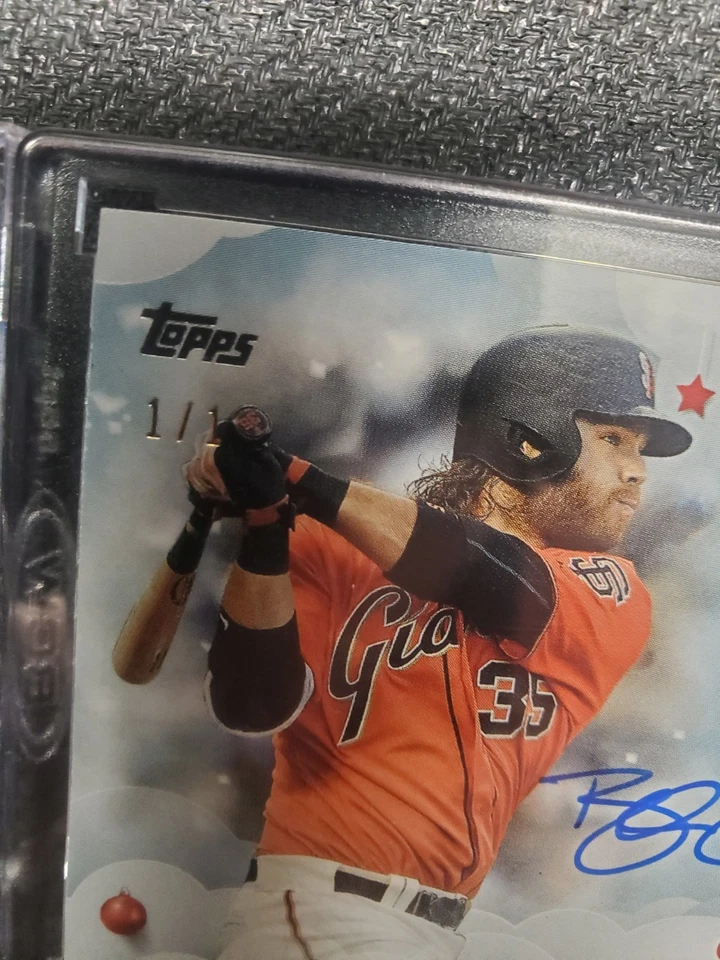 2025 Topps Archives 1/1 Brandon Crawford 1/1 Factory One touch MEM AU - Image 2 of 3