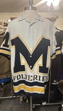 Vtg J-Plus 90's Michigan Wolverines Button Up Shirt Men  XL All Over Print AOP