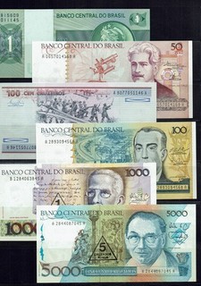 6 Banknoten Brasilien Cruzados Kasse Geld Papiergeld Nostalgie Vintage Retro