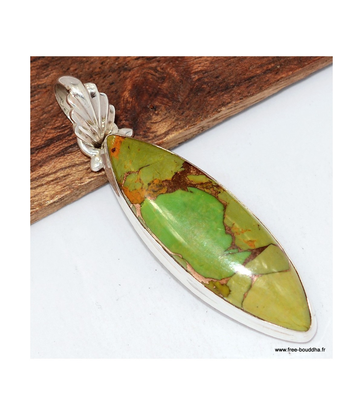 Pendentif marquise Turquoise verte cuivrée TW3.1 en argent 925 pour collier