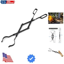 Lightweight Black Steel 26" Fireplace Tongs - Perfect for Campfire Comfort