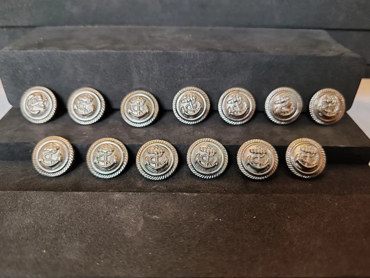 Lot De 8 Boutons Vintage En Métal Argenté - Motif Ancre De Marine - Diamètre 15 Mm - Pour Veste, Chemise, Costume - Très Bon état