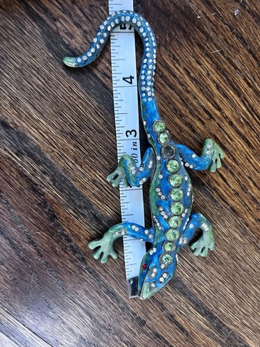 Green Lizard Jewelry Trinket/ Pill Box Decorative Collectible Enamel - Picture 4 of 6