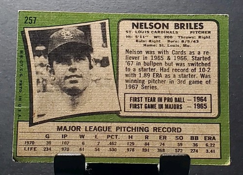 1971 Topps #257 Nelson Briles CARDINALS baseball card⚾️VG/EX - Picture 2 of 2