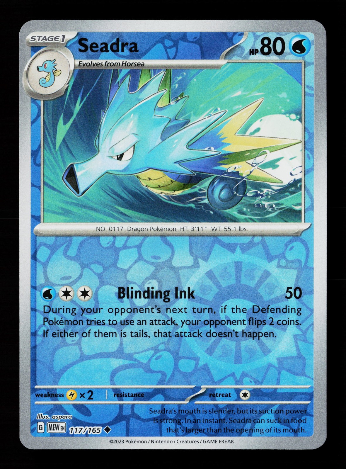 Seadra 117/165 Reverse Holofoil Scarlet & Violet 151 Pokemon Card -B12