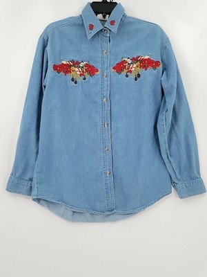 Bobbie Brooks Womens Small Button Long Sleeve Embroidered Shirt