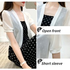 Women Chiffon Cardigan Slim Cropped Tops Sheer Bolero Open Front Shawl Jacket