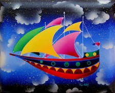 Kino Mistral "IL GALEONE tra le NUVOLE" dipinto su tela cm.50x40+COA