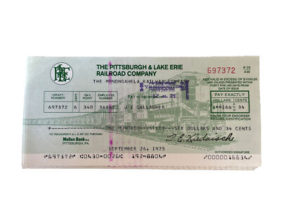 10 P&LE Railroad Co. Zug abgesagte Schecks. Pittsburgh Lake Erie 1975 Geschichte.