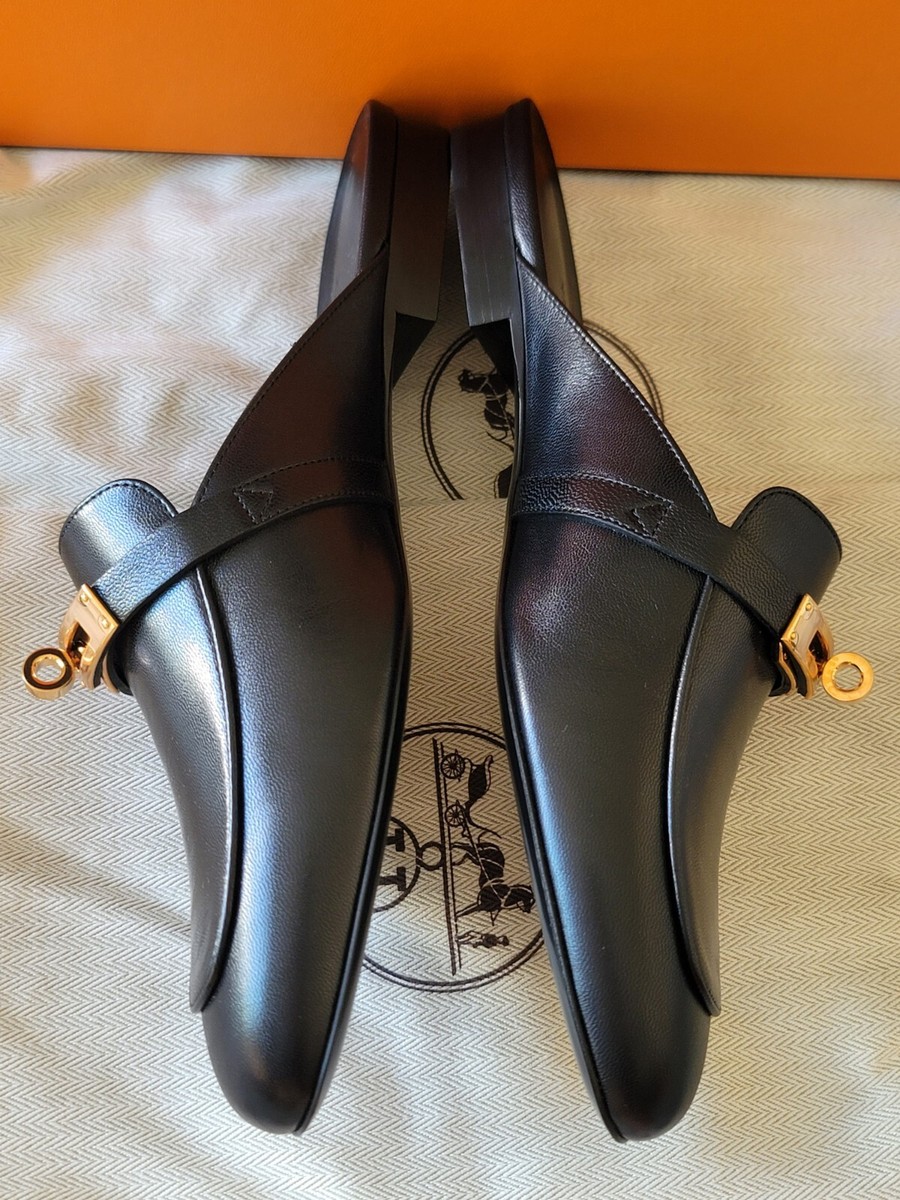 Hermes Oz Mule Goatskin Leather Kelly Pink Gold Buckle Flat