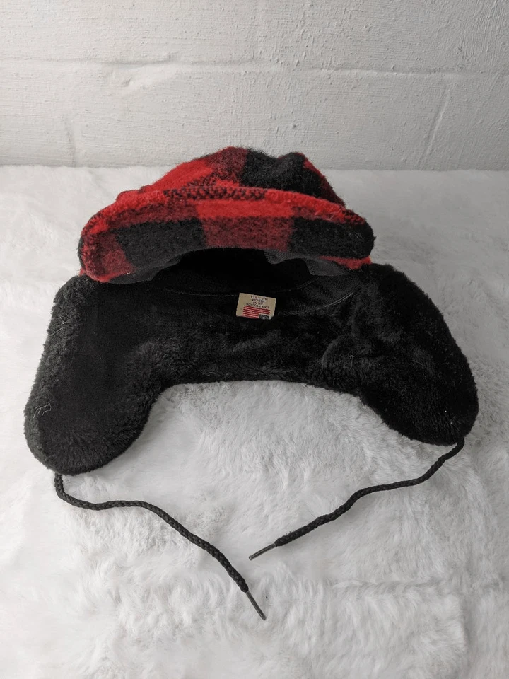 Woolrich Para Hombres M Rojo Negro Búfalo Cuadros Gorra de Caza Invierno Orejeras De Colección Loca Foto 2 de 4
