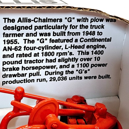 Allis Chalmers G Tractor w/ Plow Die Cast Metal 1/16 Scale Country Classics USA - Picture 6 of 16