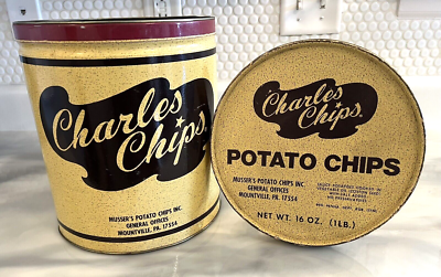 Vintage Charles Chips Potato Chip Tin w/ Lid 1 lb Musser's