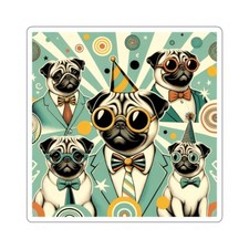 Sticker Pug Dog Party Art Fun Cute Quirky Pet Birthday Humor 2x2 3x3 4x4 6x6