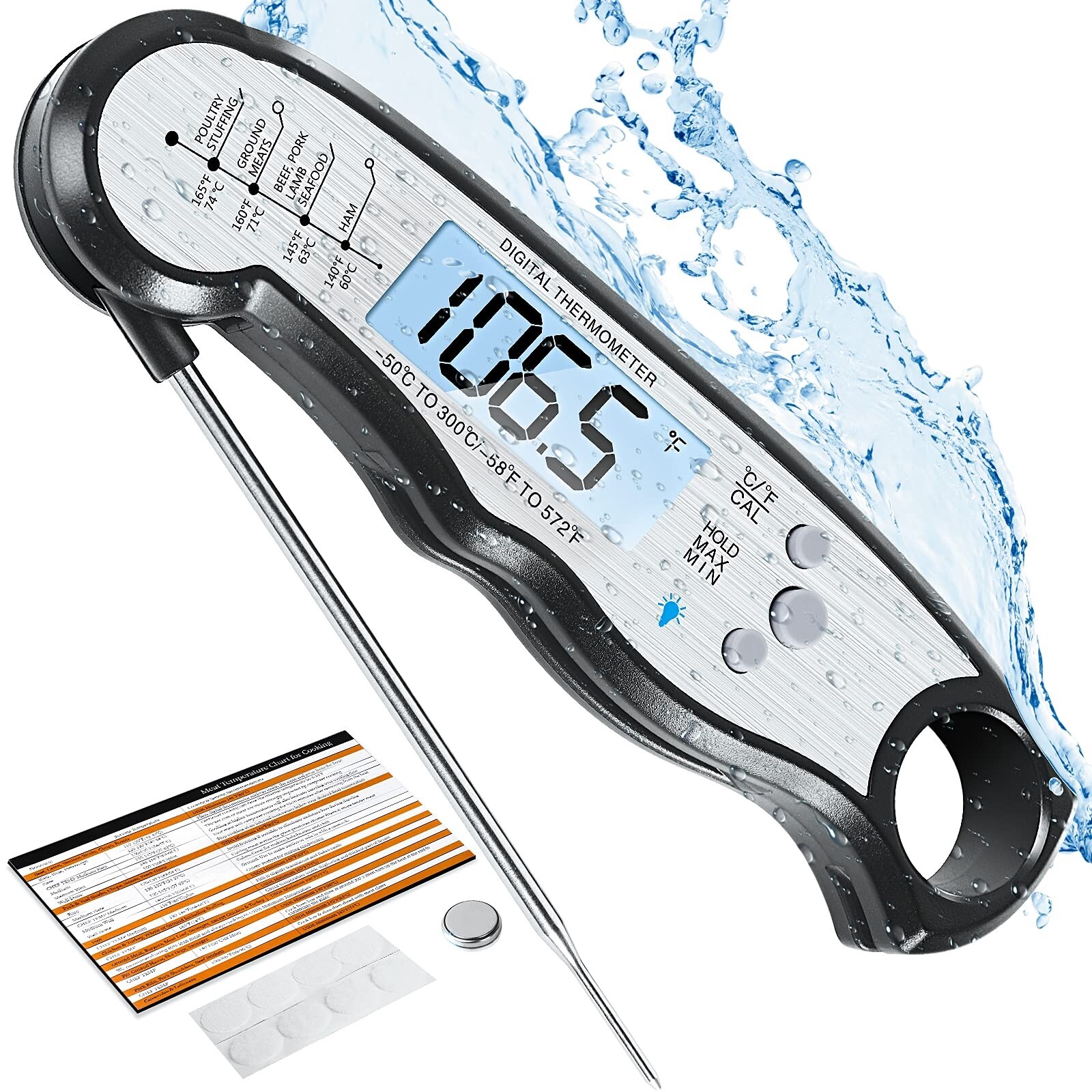 Digital Meat Thermometer, Waterproof Instant Read Food Thermometer for-image