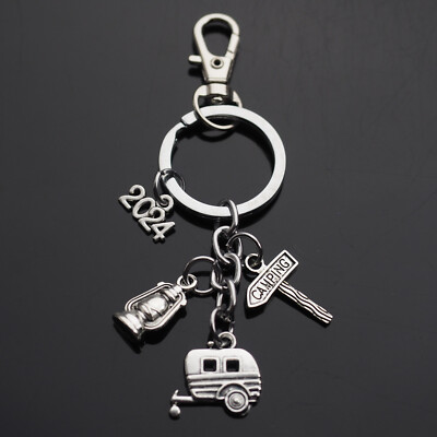 2024 Vintage Trailer Wagon Camper Camping Lantern Charms Keychain Gift Key Chain
