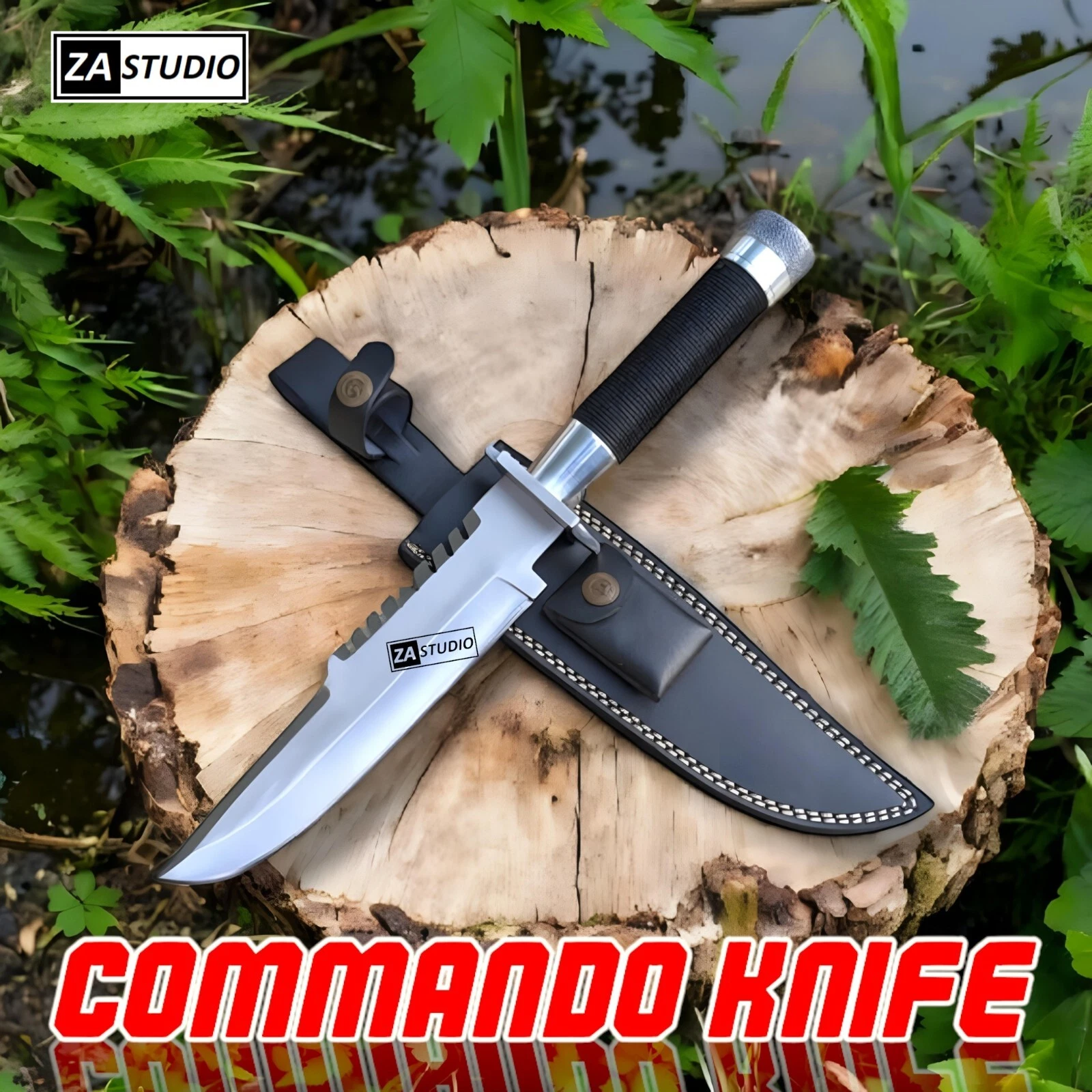Commando Knife Handmade Bowie Survival Knife LS1 Movie Prop with Leather Sheath