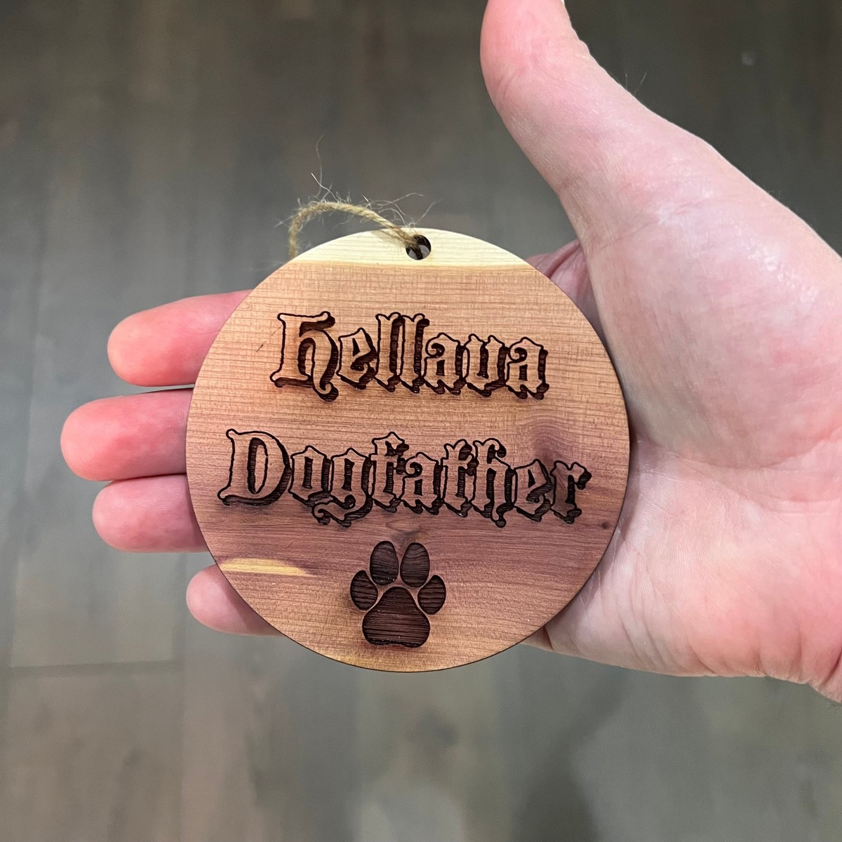 Hellava Dogfather - Cedar Ornament Hellava Dogfather - Cedar Ornament
