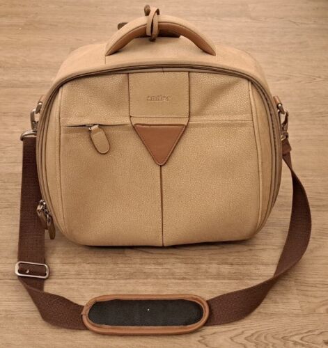 ANTLER Beige Leather Travel Shoulder Bag Carry On Cabin Luggage Vanity Case - Afbeelding 1 van 12