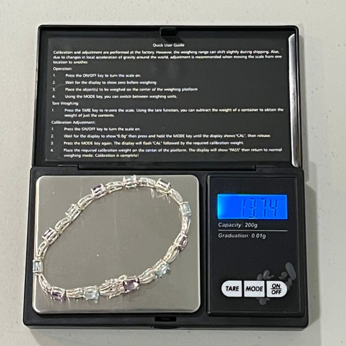 Sky Blue Topaz & Amethyst 7X5mm 925 Sterling Silver Tennis Bracelet 7 in 13.74 g - Picture 9 of 10