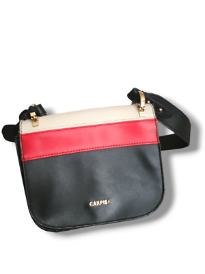 Carpisa Made In Italy Black Leather Satchel Top Small Crossbody Bag Minimalist P