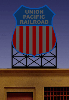 UNION PACIFIC RAILROAD BILLBOARD ANIMATED SIGN - O-SCALE- LIGHTS, FLASHES & MORE
