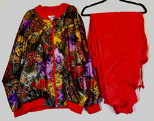 ISLE 2 Pc Jogging Suit Retro 80's Polyester CASUAL Red-Multi, Size XL,Vintage