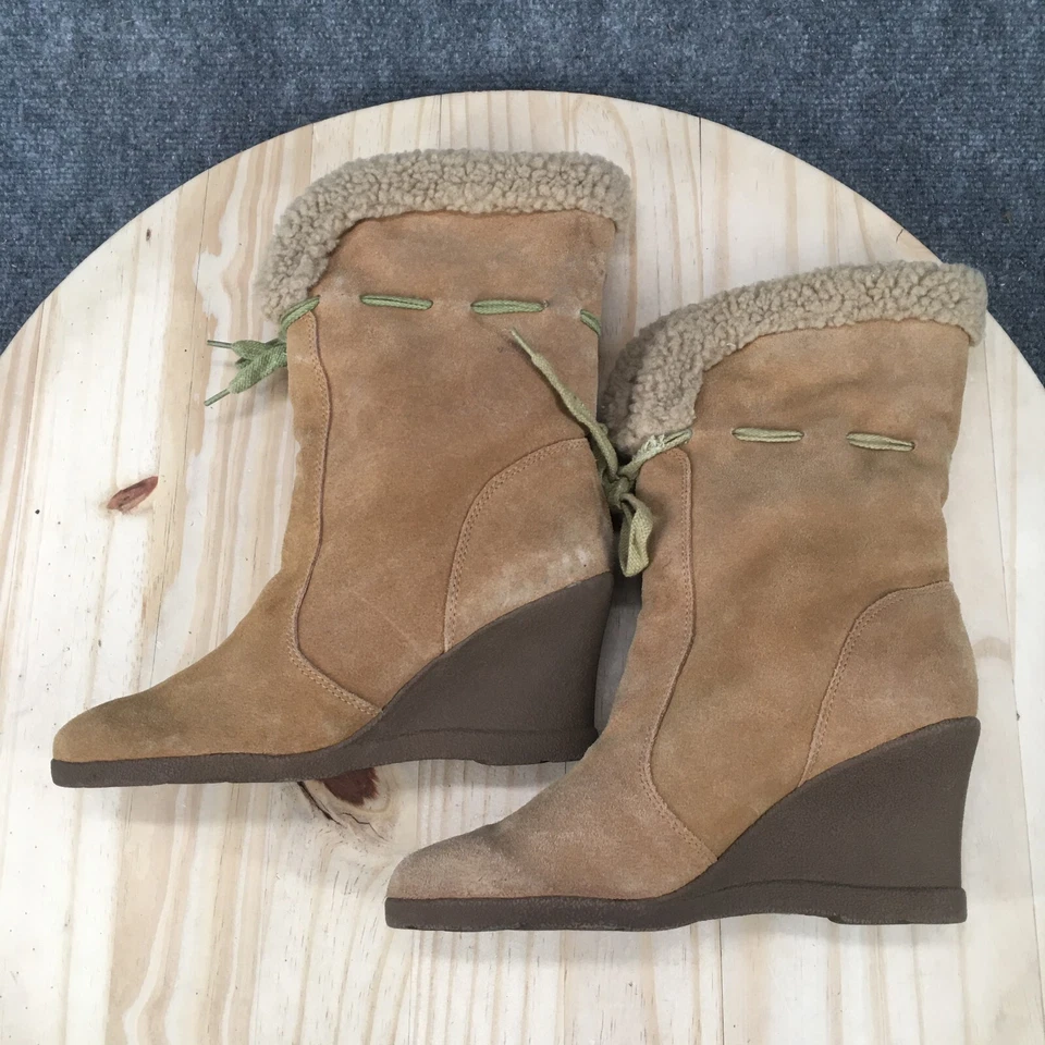 Markon Boots Womens 9 M Meryl Mid Shearling Winter Booties Heels Brown Suede - Image 2 of 4